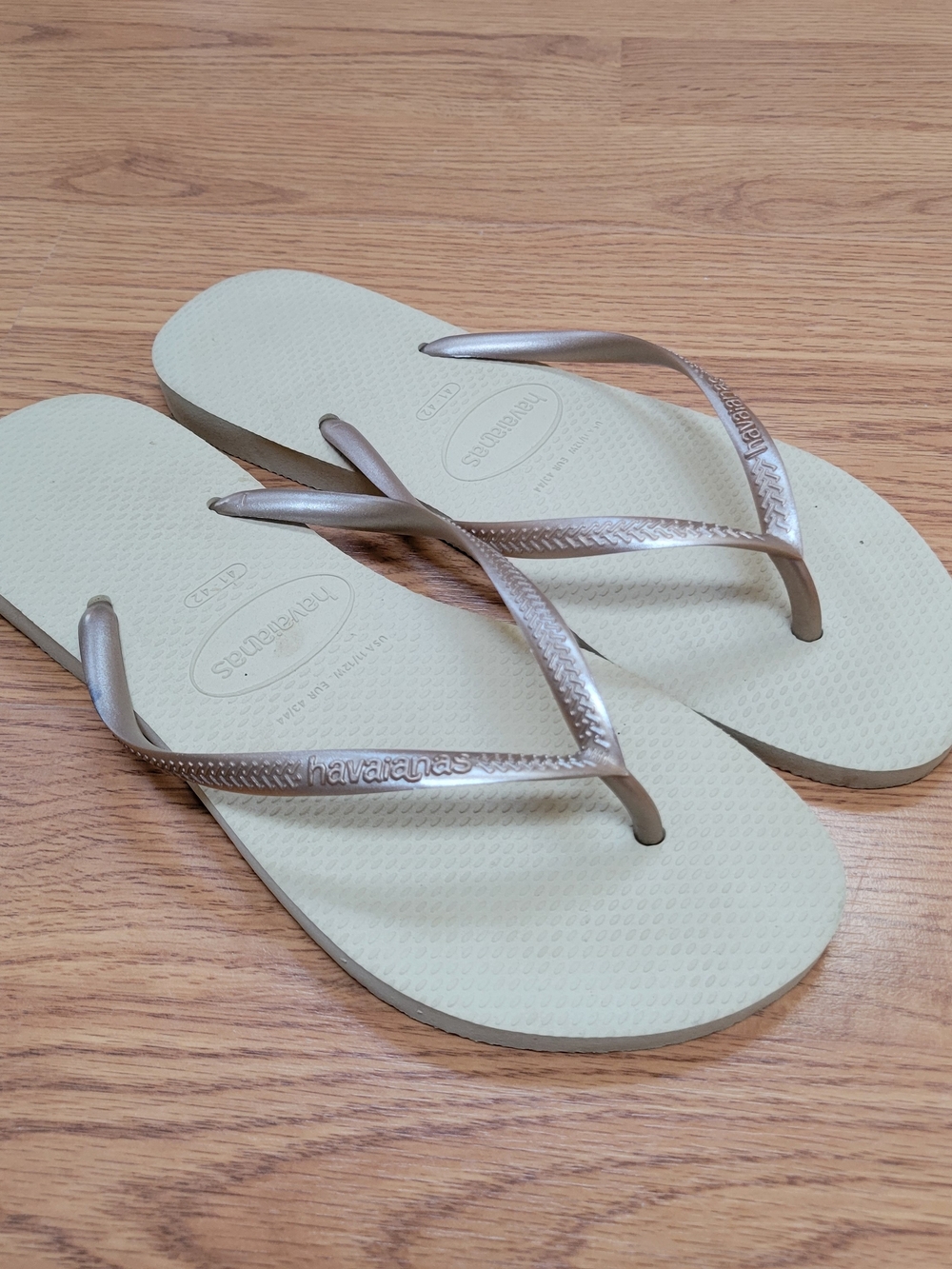 Havaianas Women's Flip Flops in Light Beige with Metallic Bronze Straps